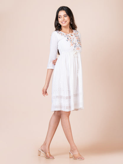 White Embroidered Boho Midi Dress