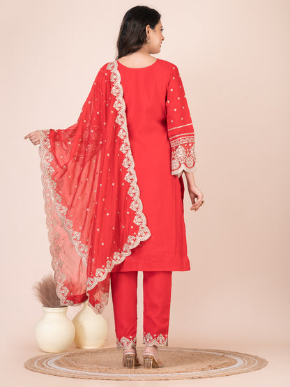 Rose Madder Embroidered Silk Blend Pakistani Suit