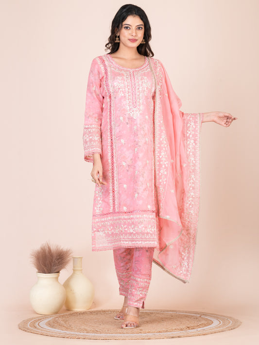 Candy Cane Embroidered Silk Blend Pakistani Suit