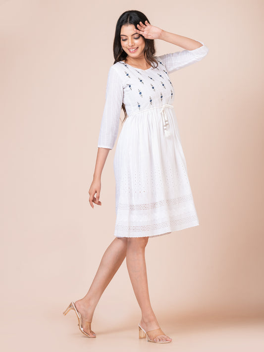 White Embroidered Midi Dress