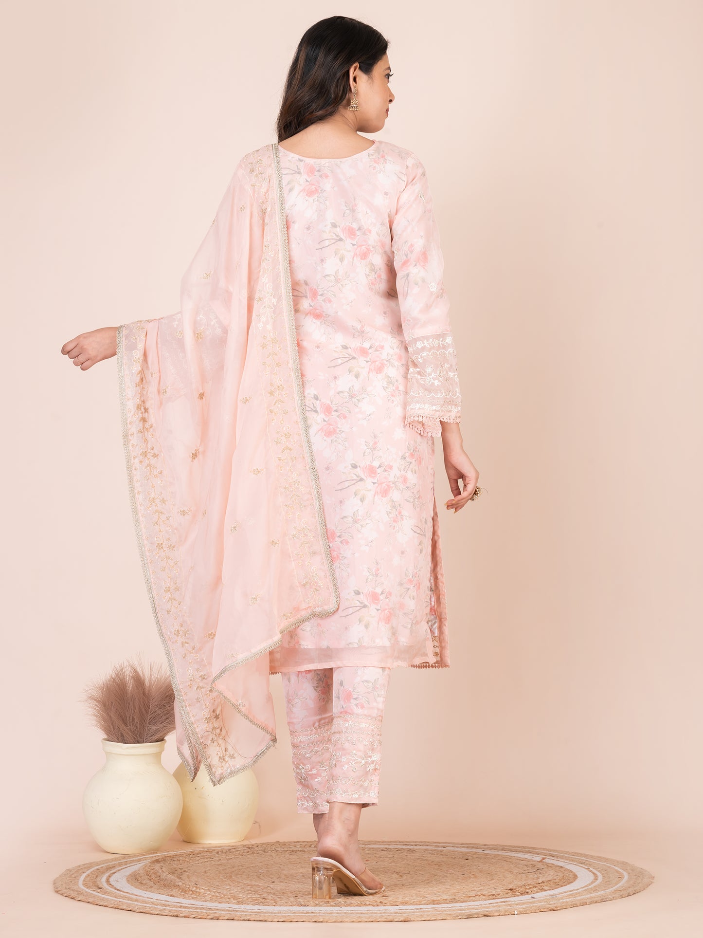 Peach Blossom Red Embroidered Silk Blend Pakistani Suit