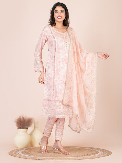 Peach Blossom Red Embroidered Silk Blend Pakistani Suit