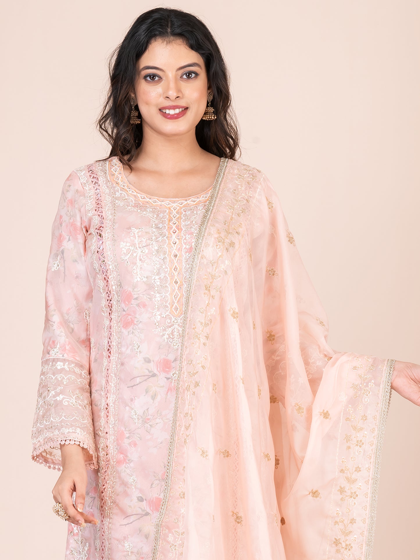 Peach Blossom Red Embroidered Silk Blend Pakistani Suit