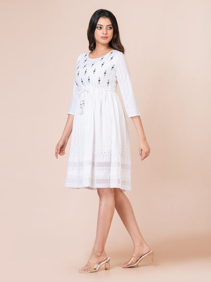 White Embroidered Midi Dress