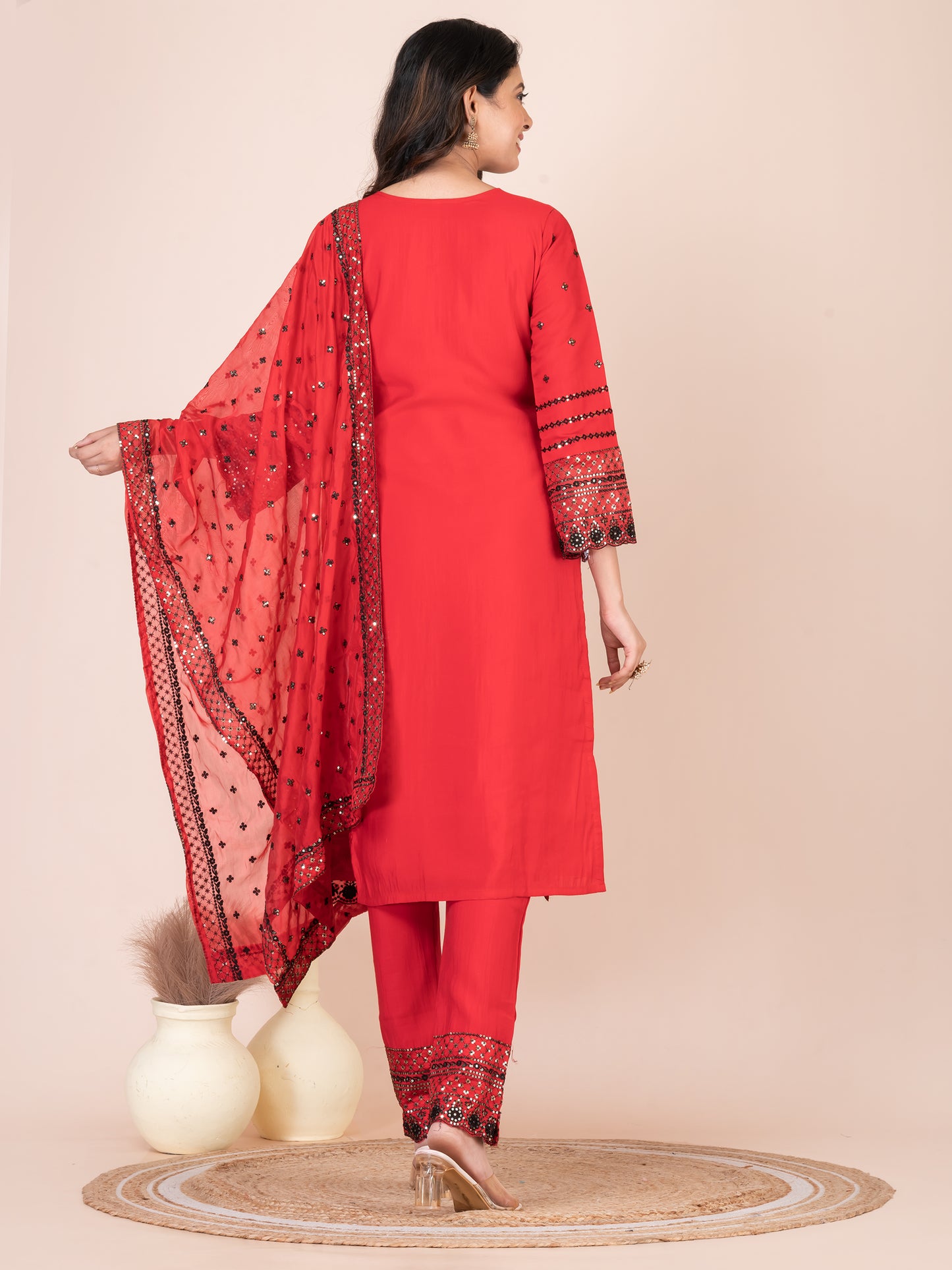 Rose Madder Embroidered Silk Blend Pakistani Suit