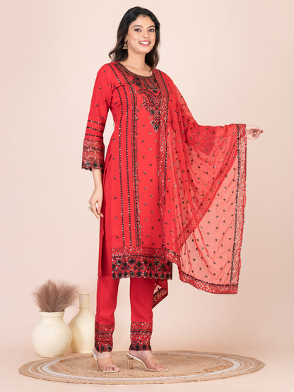 Rose Madder Embroidered Silk Blend Pakistani Suit