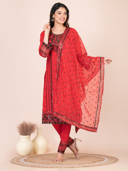 Rose Madder Embroidered Silk Blend Pakistani Suit