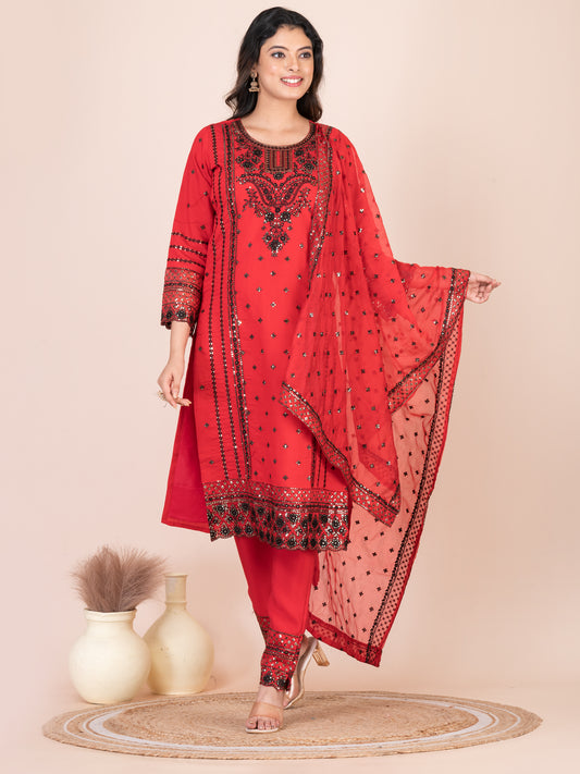 Rose Madder Embroidered Silk Blend Pakistani Suit