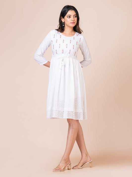 White Embroidered Midi Dress