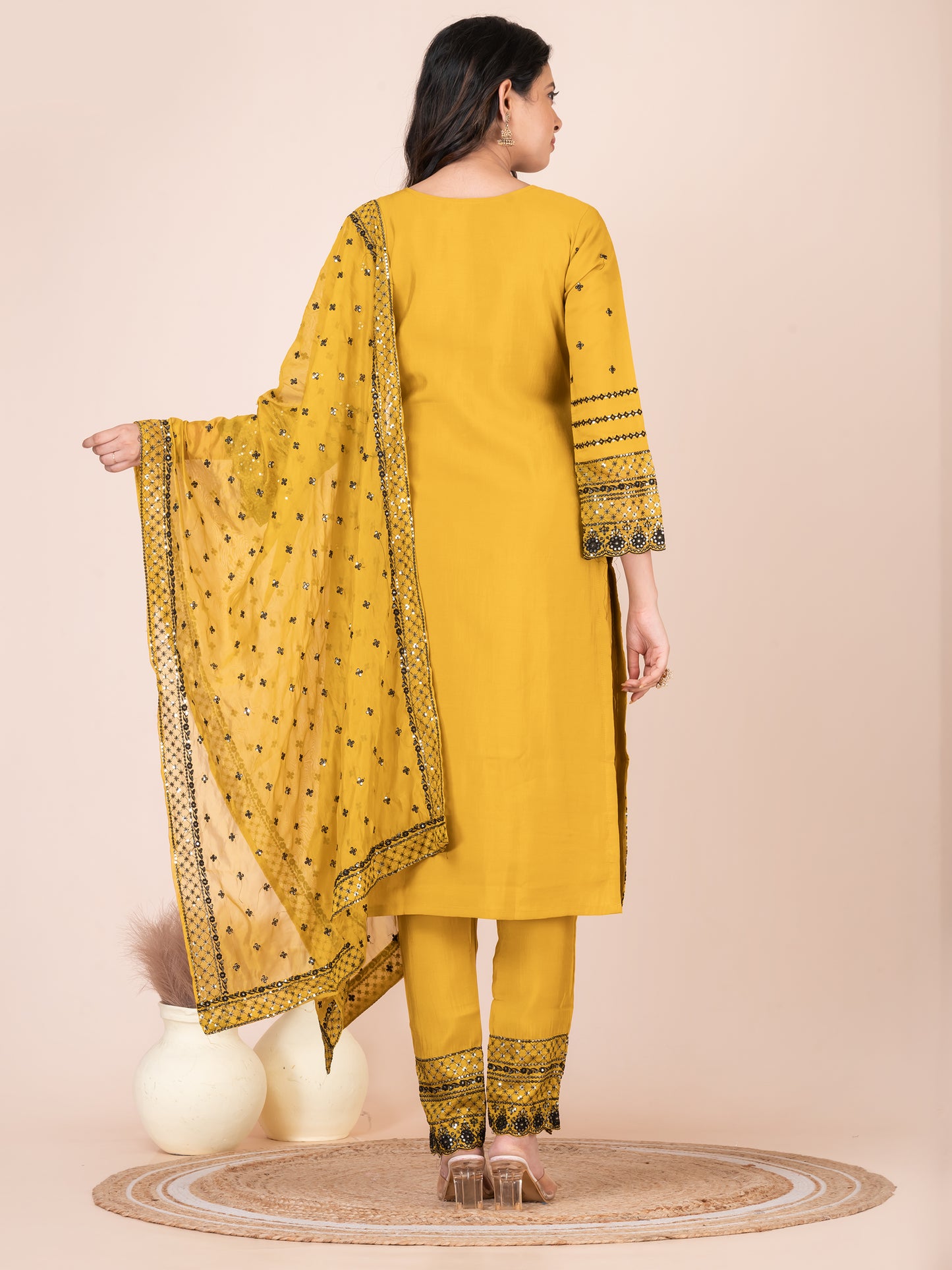 Vibrant Mustard Embroidered Pakistani Suit