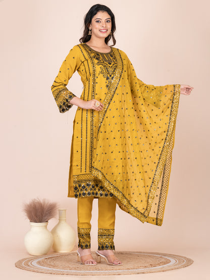 Vibrant Mustard Embroidered Pakistani Suit