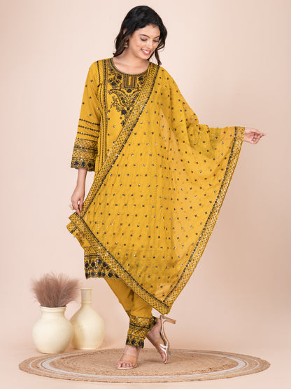 Vibrant Mustard Embroidered Pakistani Suit