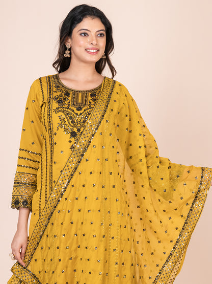 Vibrant Mustard Embroidered Pakistani Suit