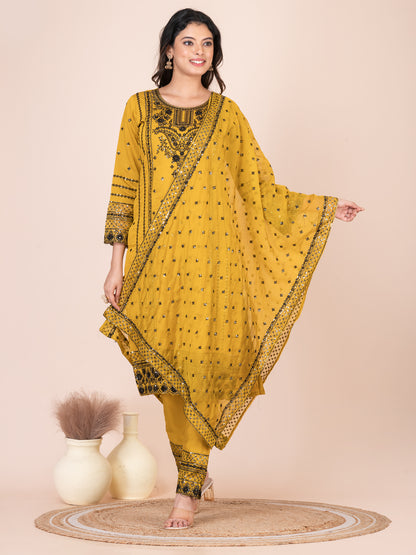 Vibrant Mustard Embroidered Pakistani Suit