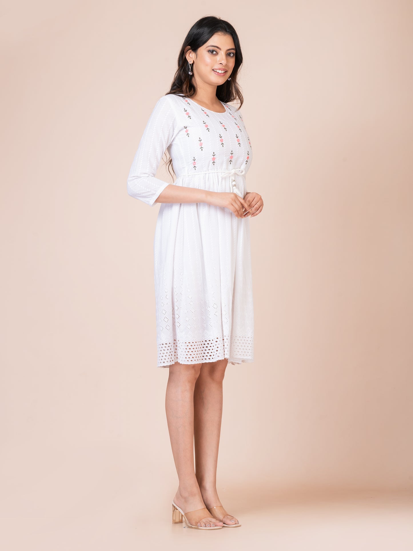 White Embroidered Midi Dress