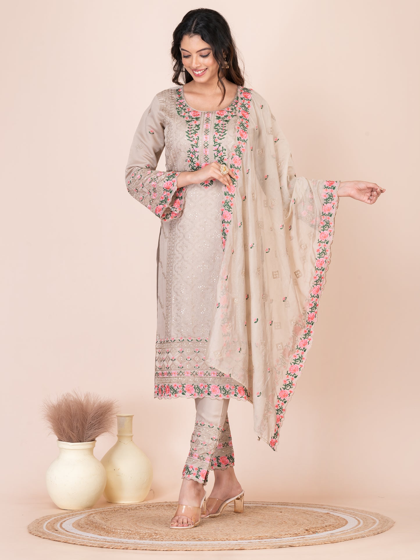 Bougie Embroidered Silk Blend Pakistani Suit