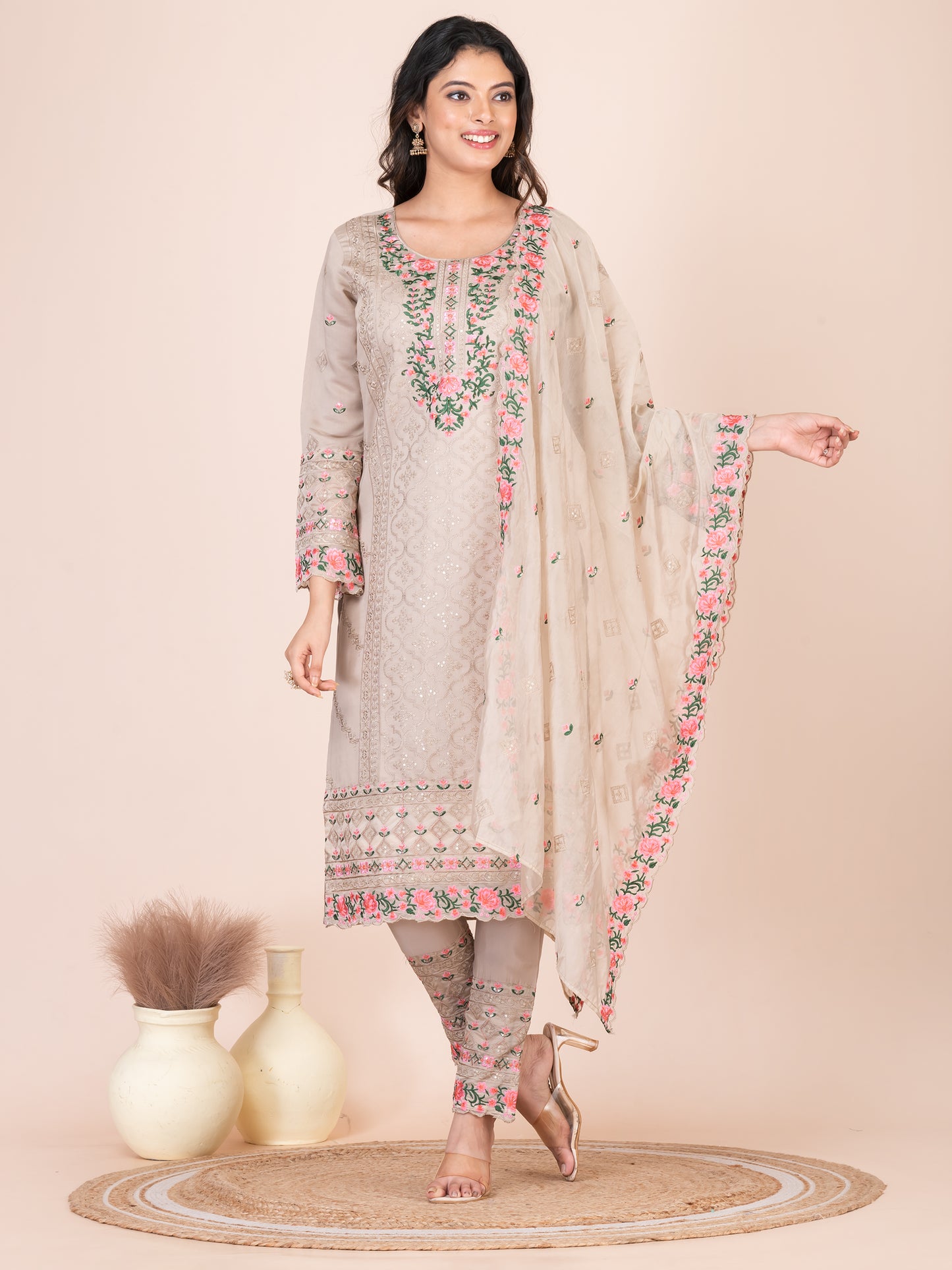 Bougie Embroidered Silk Blend Pakistani Suit