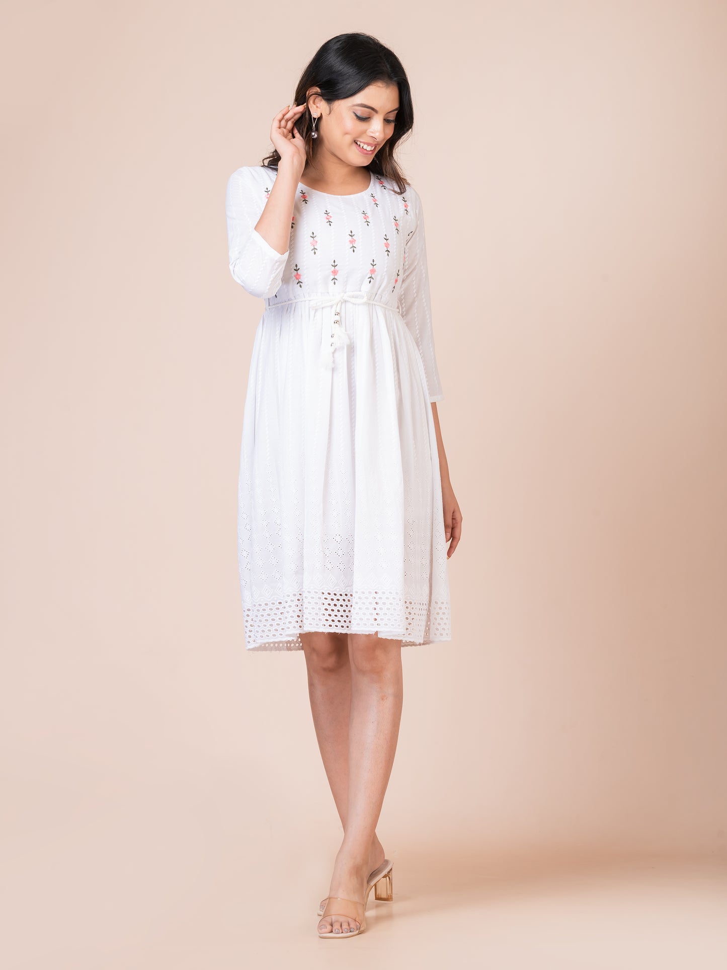 White Embroidered Midi Dress