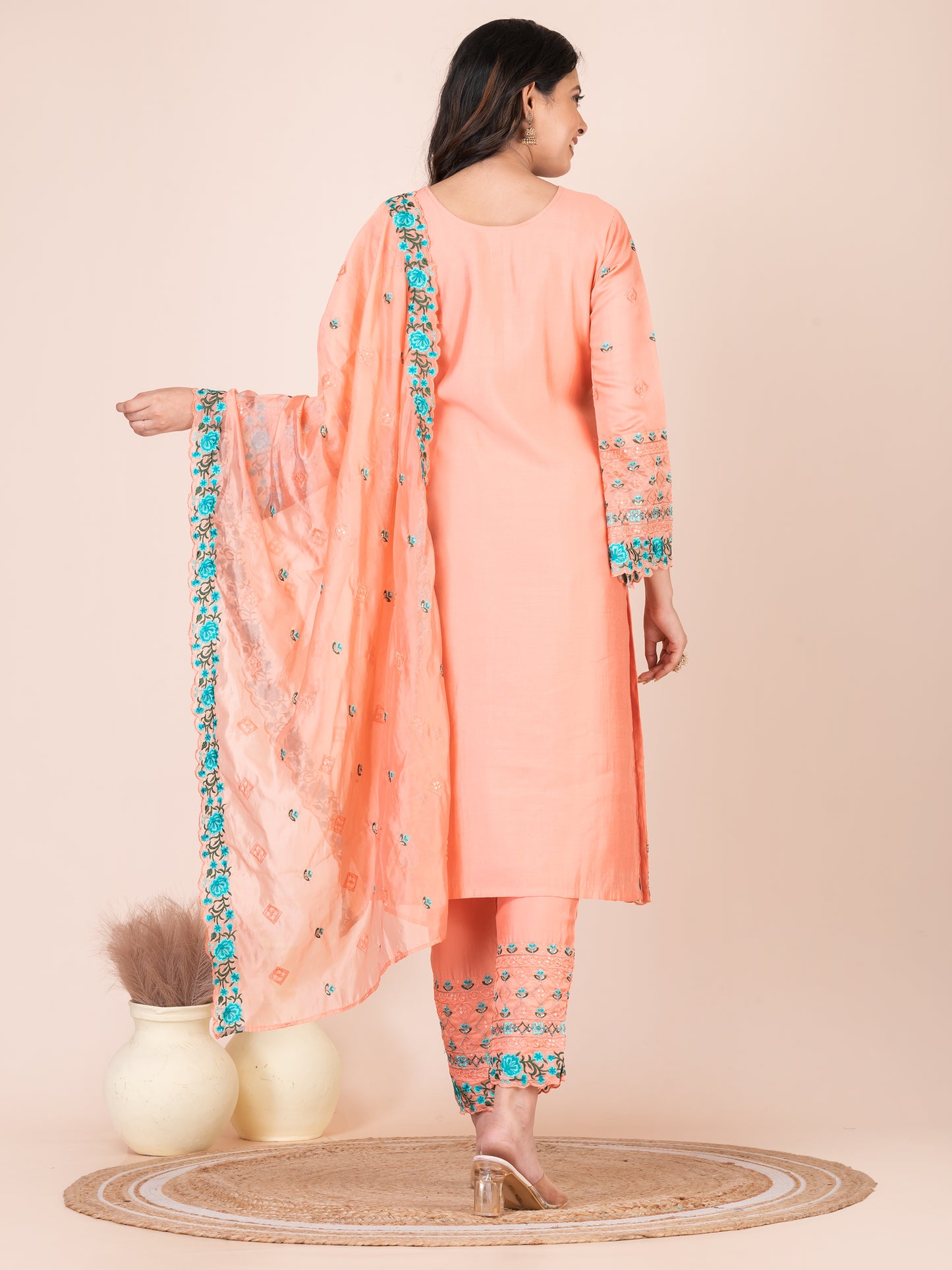 Peach Fuzz Embroidered Silk blend Pakistani Suit