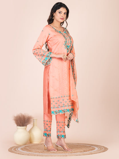 Peach Fuzz Embroidered Silk blend Pakistani Suit