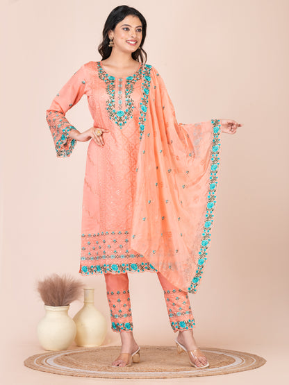 Peach Fuzz Embroidered Silk blend Pakistani Suit