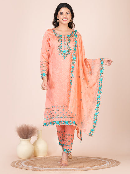 Peach Fuzz Embroidered Silk blend Pakistani Suit