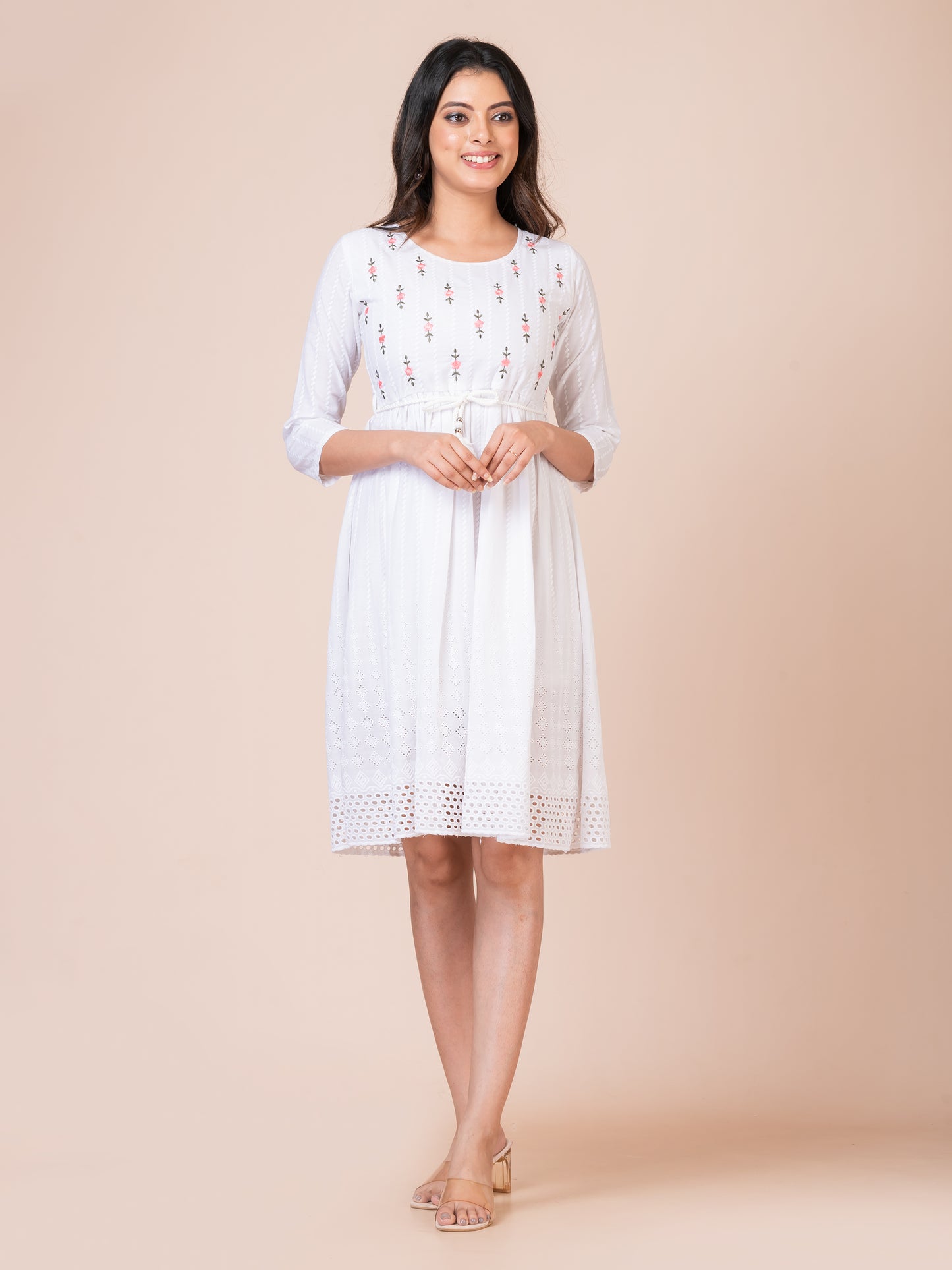 White Embroidered Midi Dress