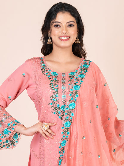 Candlelight peach Embroidered Silk Blend Pakistani Suit