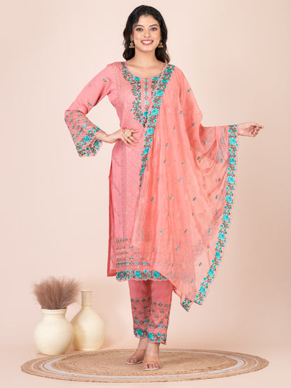 Candlelight peach Embroidered Silk Blend Pakistani Suit