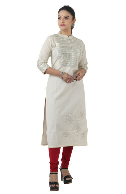 Off White Embroidered Kurti with Free Maroon Lyra Leggings