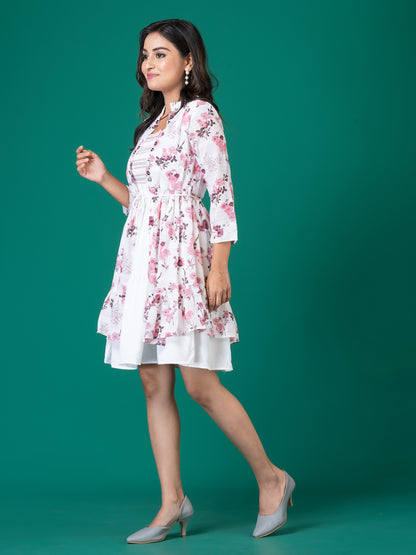 Floral Print Smocked A-Line Midi Dress