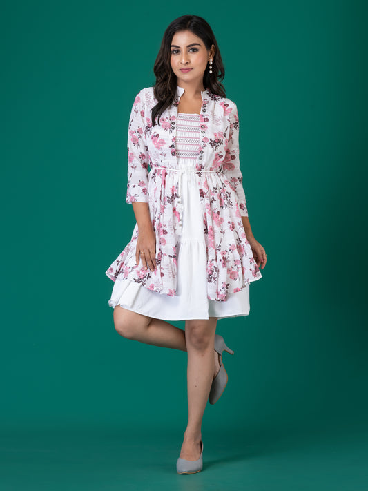 Floral Print Smocked A-Line Midi Dress