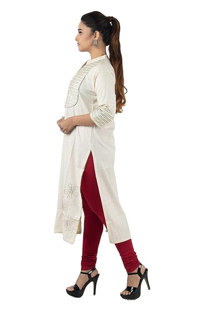 Off White Embroidered Kurti with Free Maroon Lyra Leggings