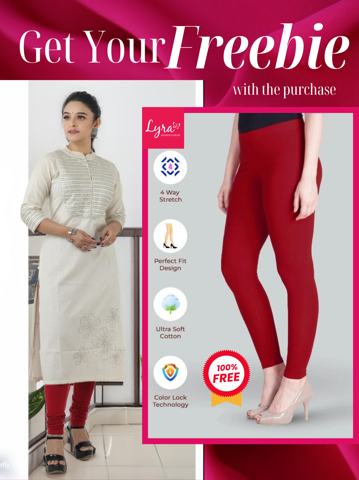 Off White Embroidered Kurti with Free Maroon Lyra Leggings