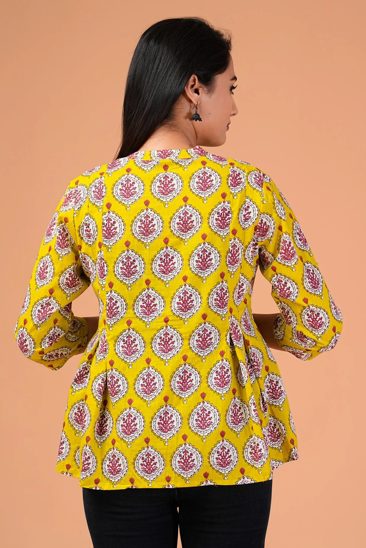 Fuschia Yellow Block Printed Cotton Top.