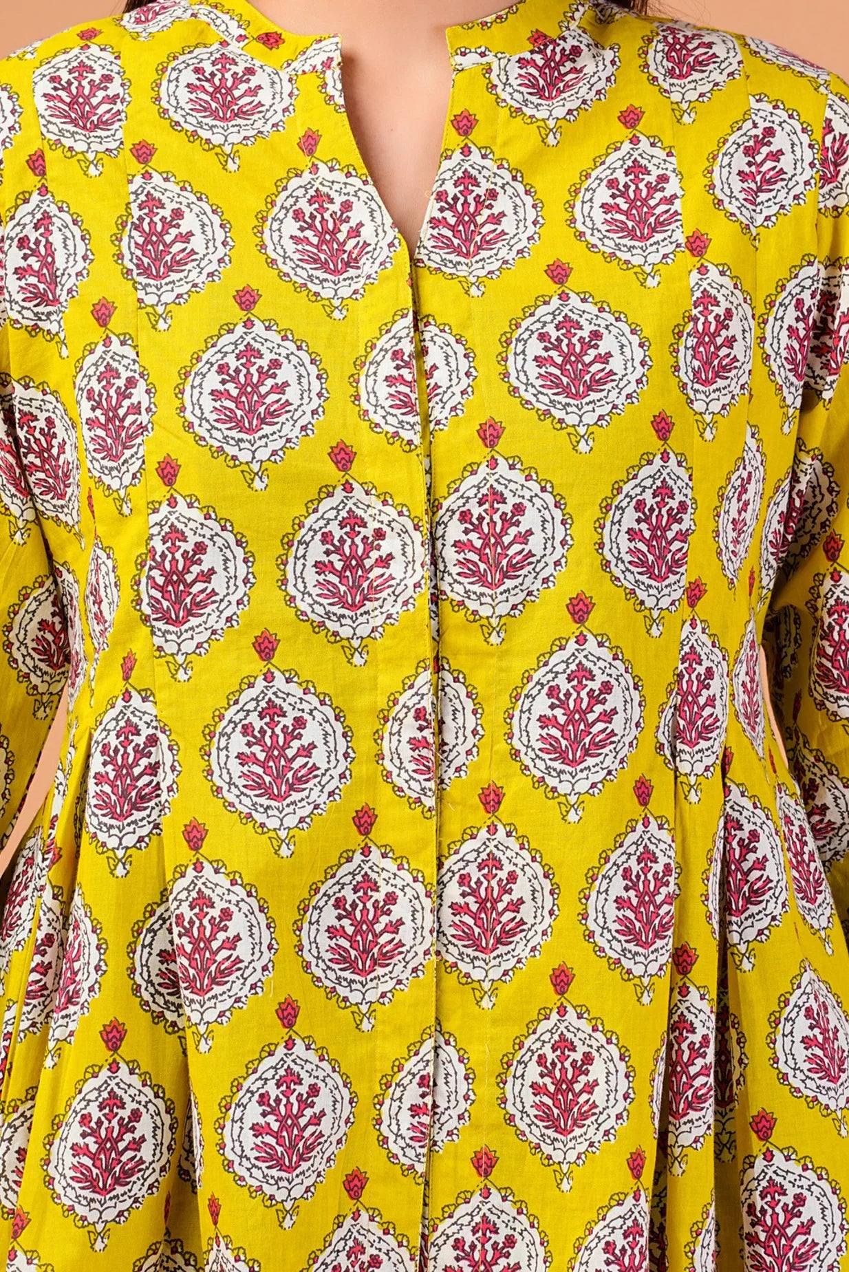 Fuschia Yellow Block Printed Cotton Top.