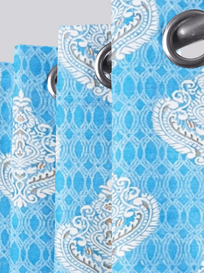 Elegant Paisley Design Curtains for Door and window -(Blueberry).