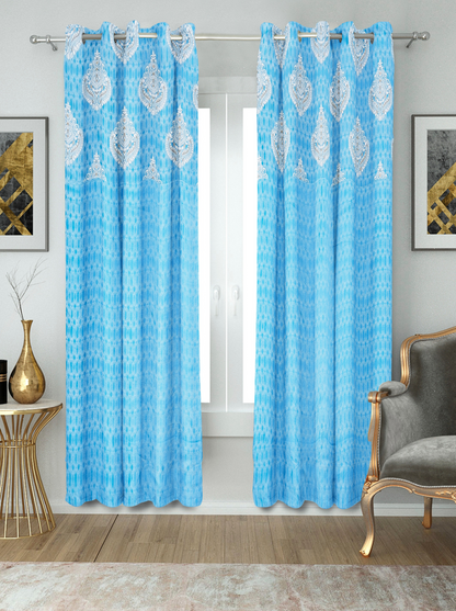 Elegant Paisley Design Curtains for Door and window -(Blueberry).