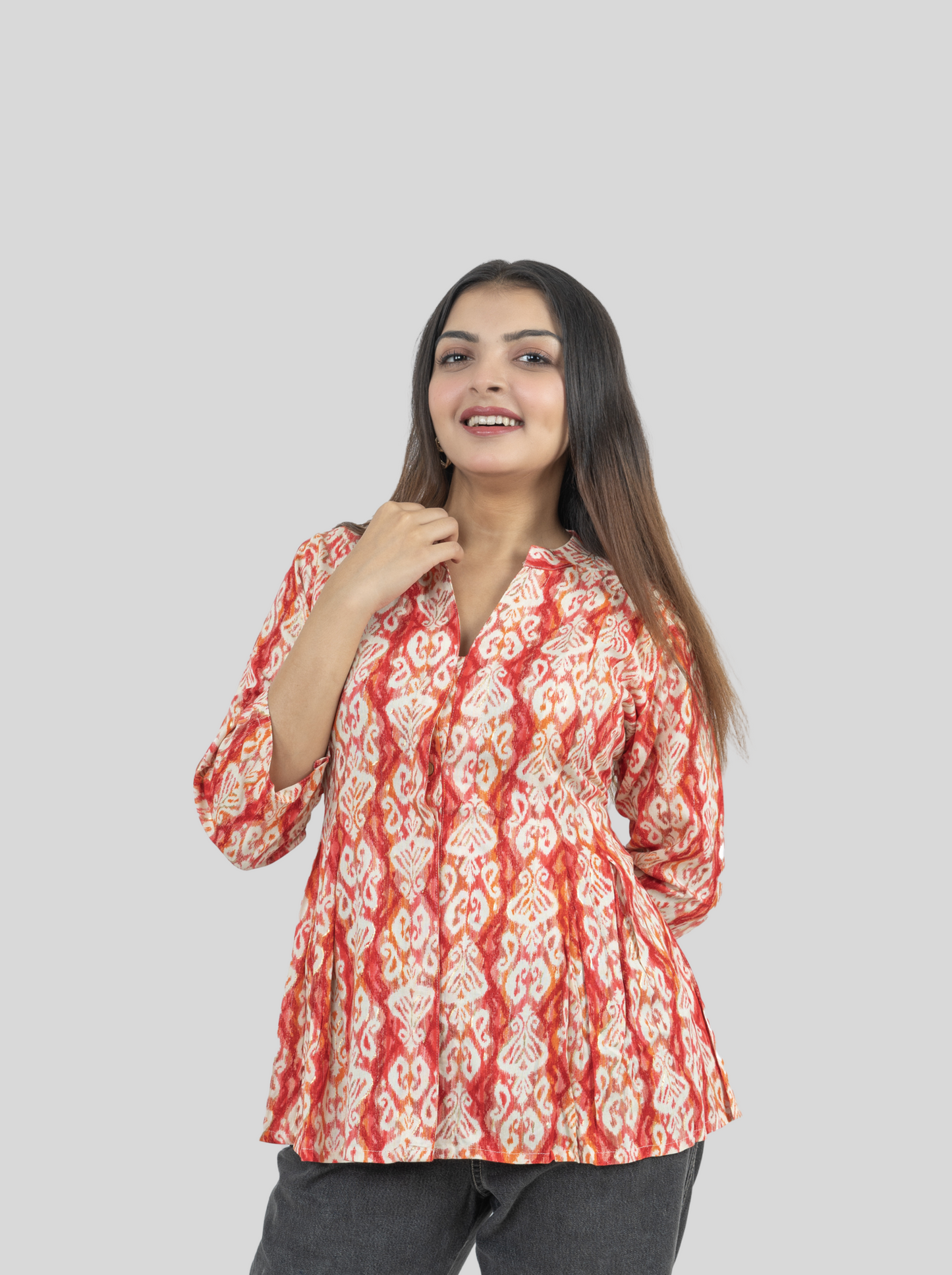 Floral Printed red top.