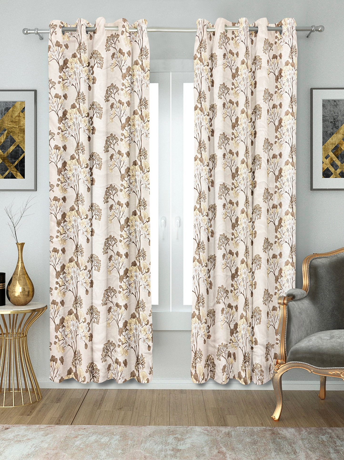 Floral Semi-Sheer Door and Window Curtains (Floral).