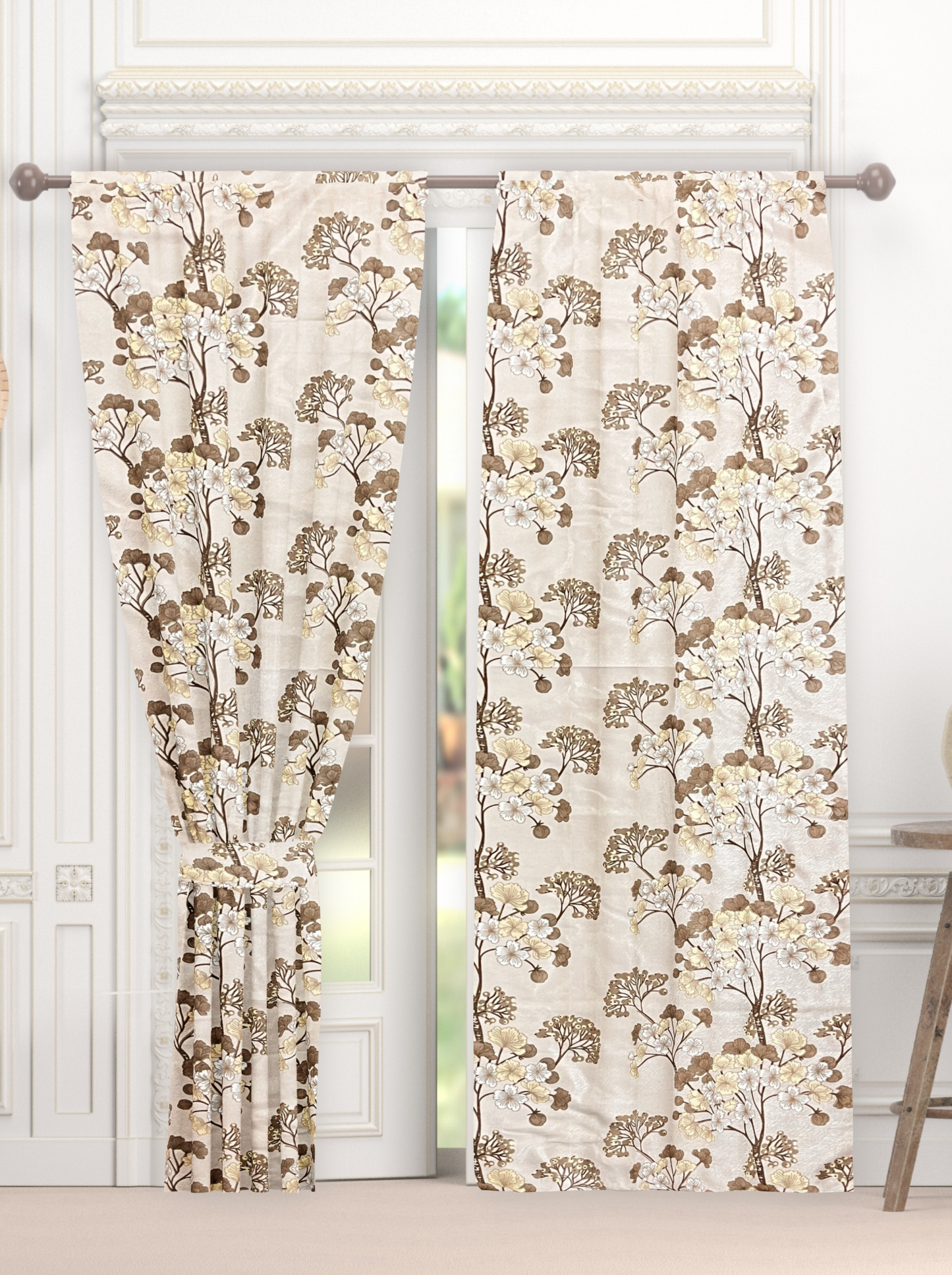 Floral Semi-Sheer Door and Window Curtains (Floral).