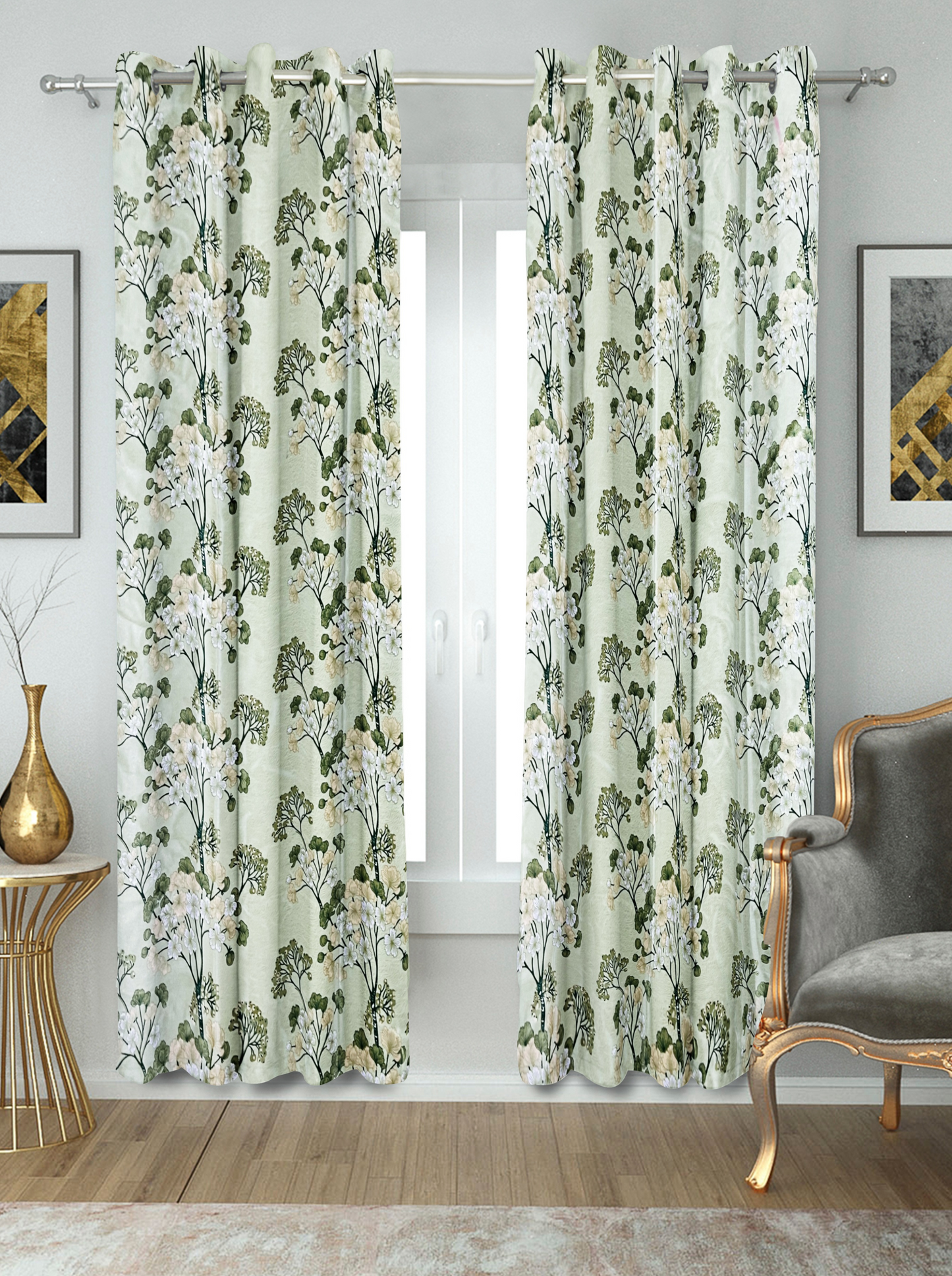 Floral Semi-Sheer Door and Window Curtains (Floral).