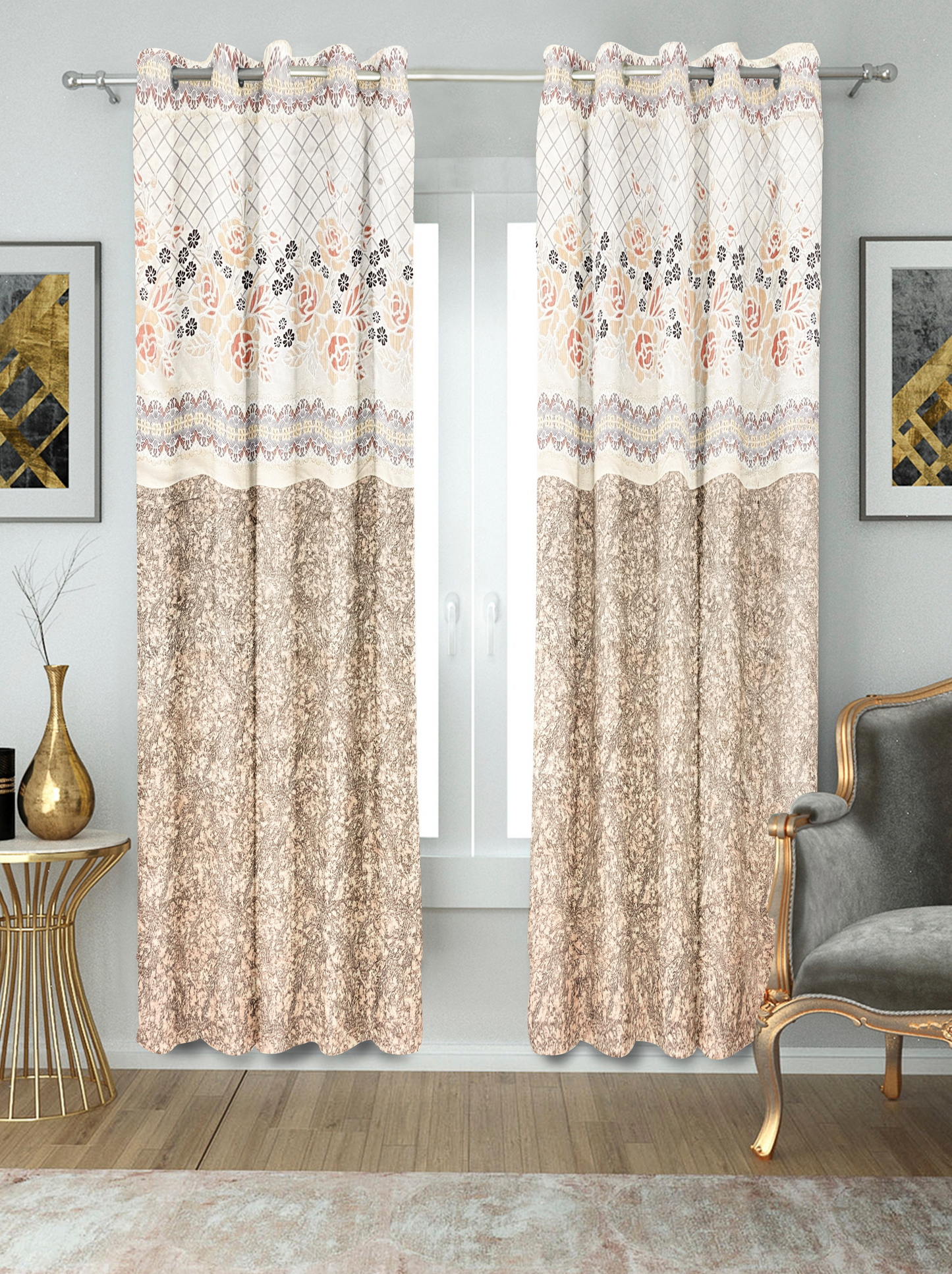 Light and Airy Floral Curtains for Windows and Doors -(Diamond).