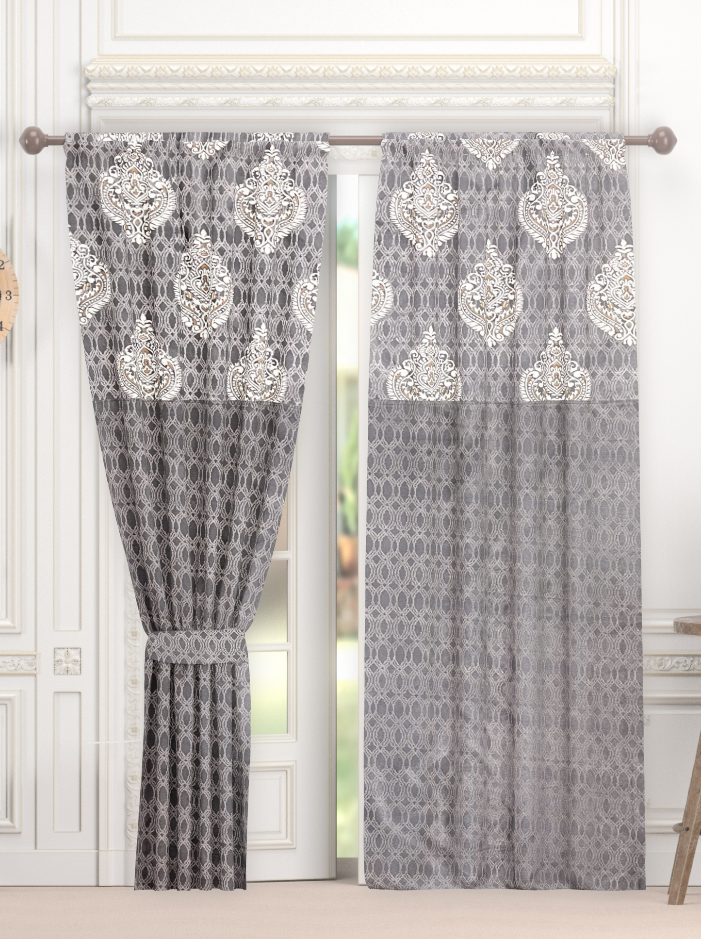 Elegant Paisley Design Curtains for Door and window -(Blueberry).