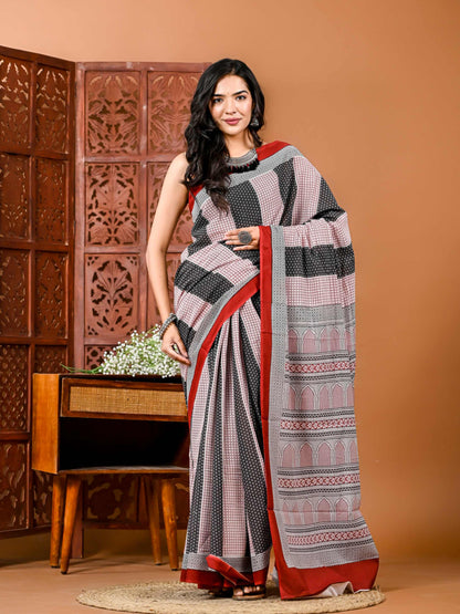 Multi colour Cotton Saree with Matching Blouse