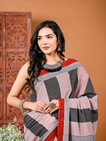 Multi colour Cotton Saree with Matching Blouse