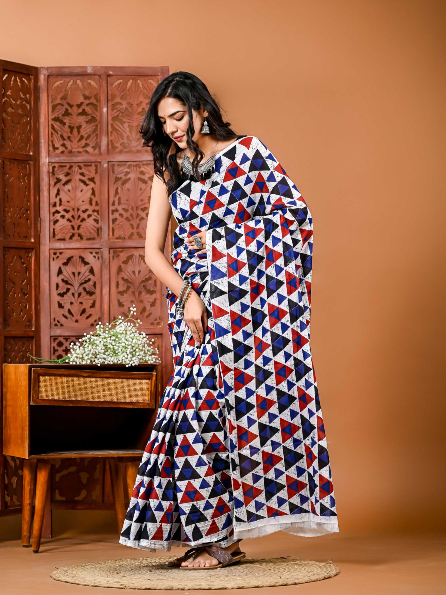 Kaleidoscope Cotton Saree with Geometric Print and Matching Blouse