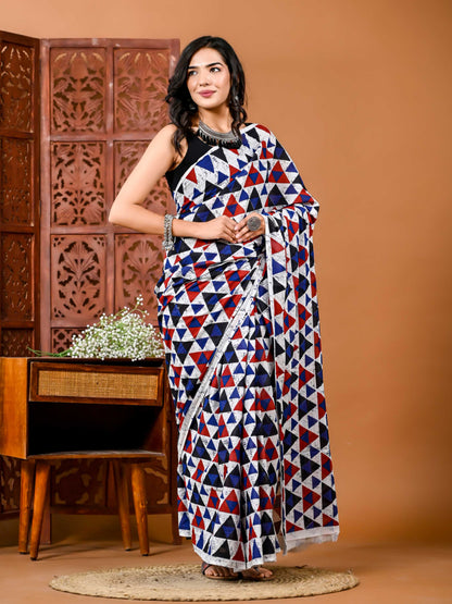 Kaleidoscope Cotton Saree with Geometric Print and Matching Blouse