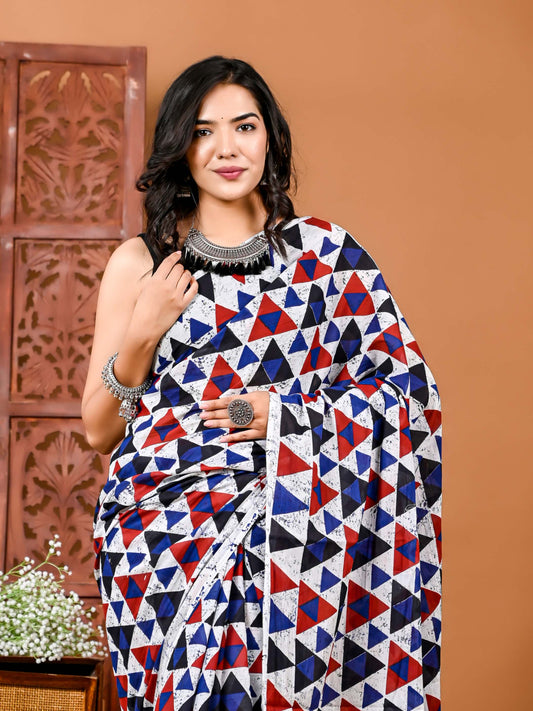 Kaleidoscope Cotton Saree with Geometric Print and Matching Blouse