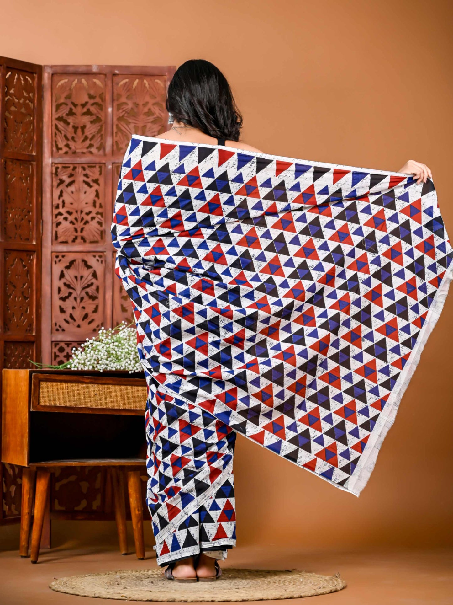 Kaleidoscope Cotton Saree with Geometric Print and Matching Blouse